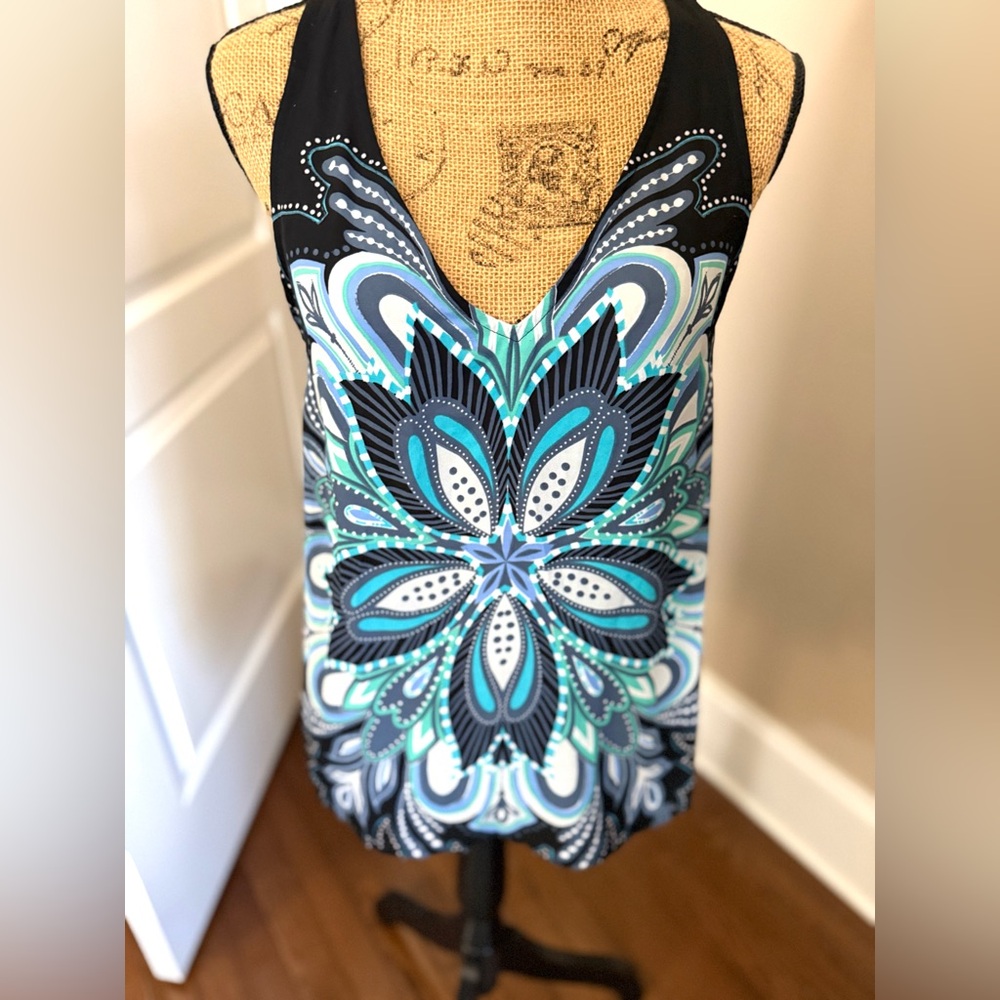 Elle Black and Blue Floral Blouse